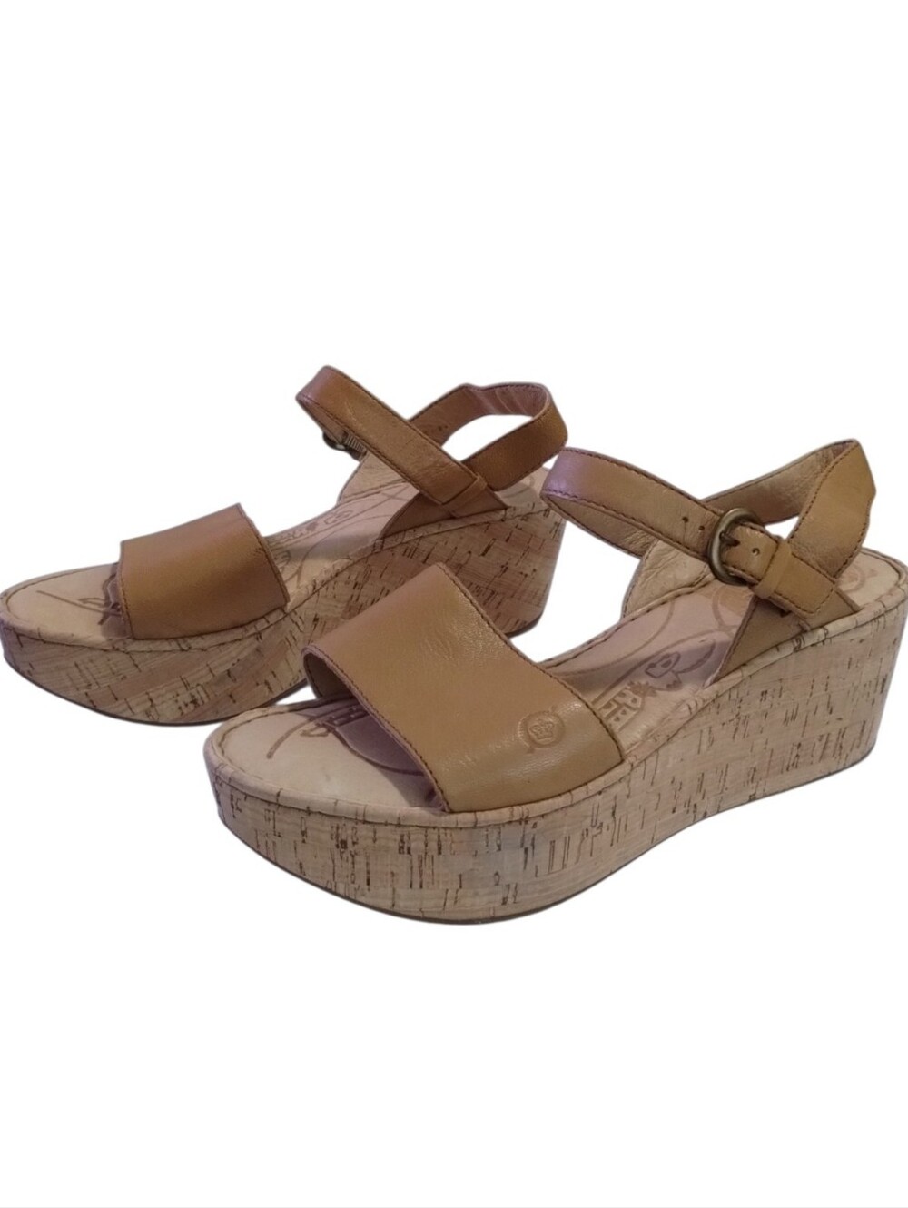Born Sari Women's 8 Leather Cork Wedge Sandals Platform Comfort Boho